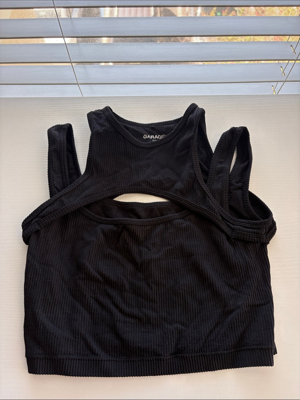 Garage Black Ribbed Cutout Crop Tank Top